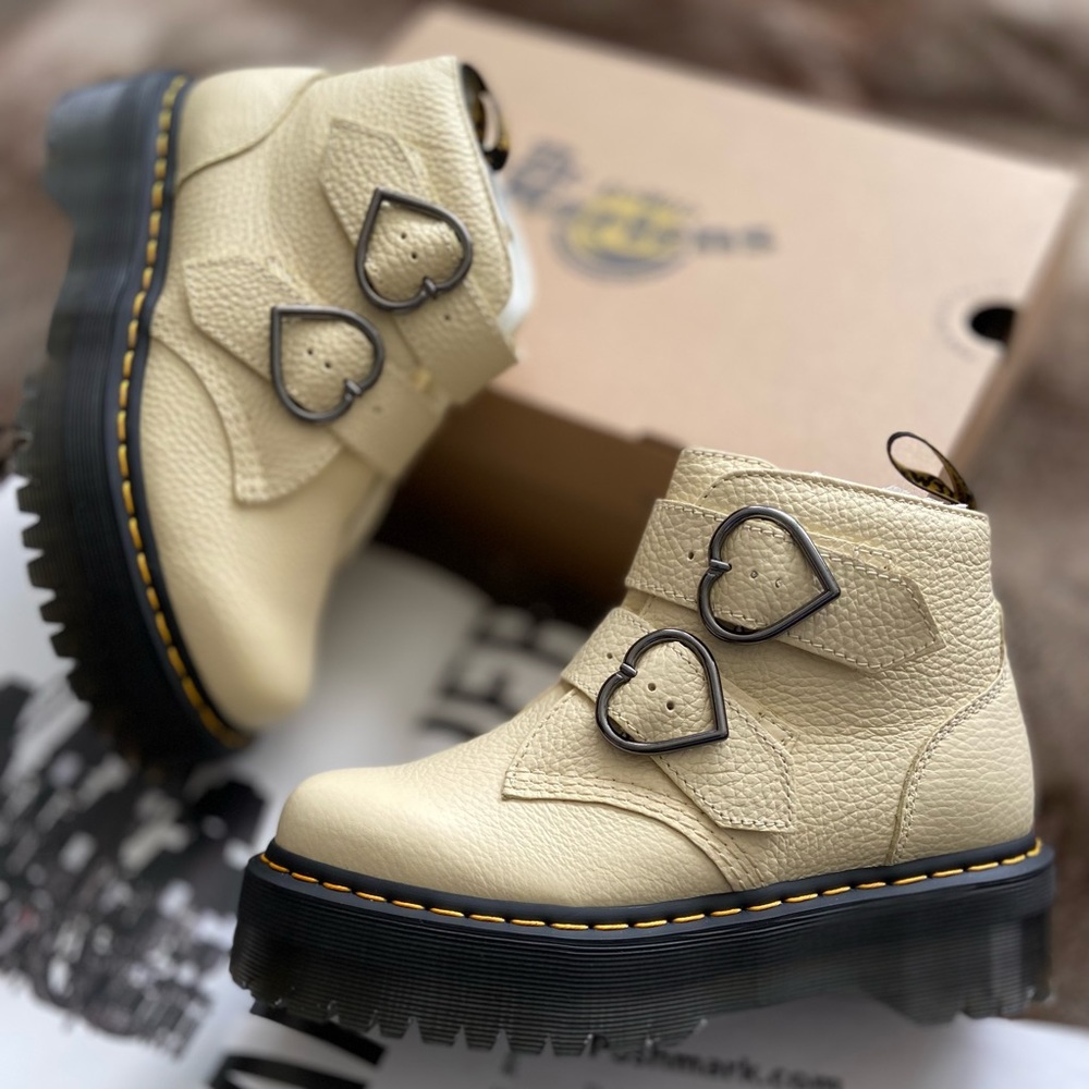 Dr. Martens Devon Heart Buckle Leather Platform Boots - Picture 13 of 14